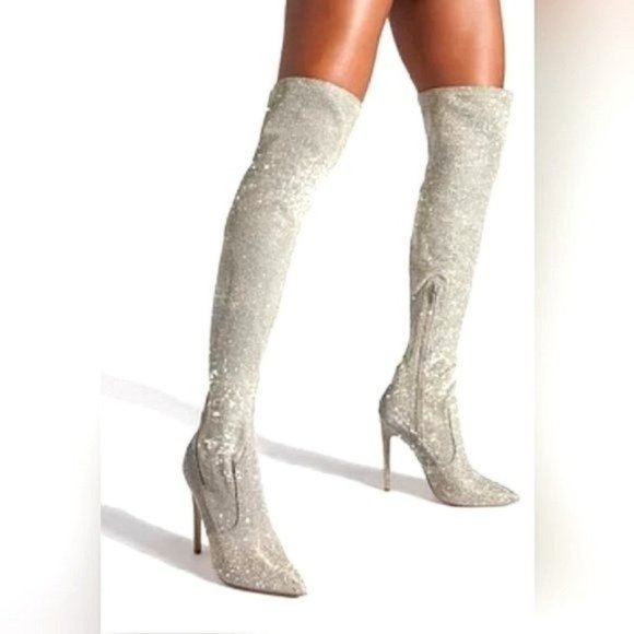 Shoe Dazzle Shoes - LEKISHA // Sparkly Over the Knee Pointed Toe Stiletto Boots